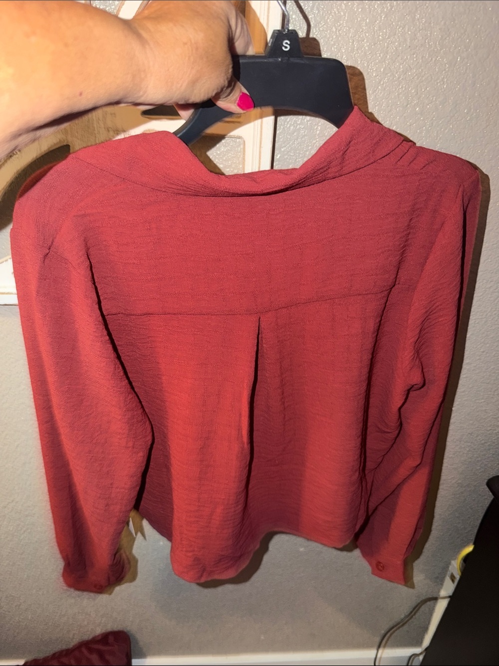 Rust Button-Front Women's Blouse - Picture 4 of 5